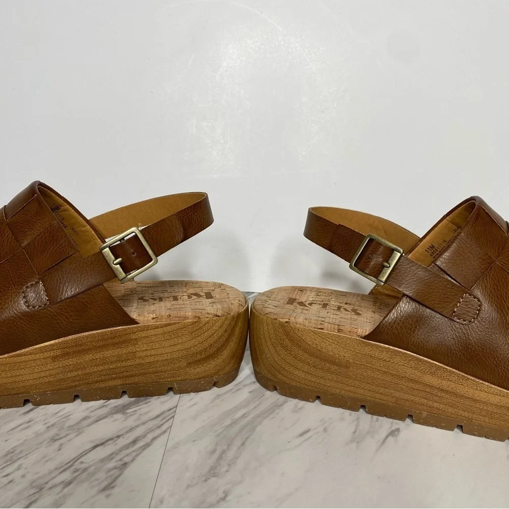 New! Korks Kork Ease Fraya Brown Faux Leather Platform Wedge Sandal 11M